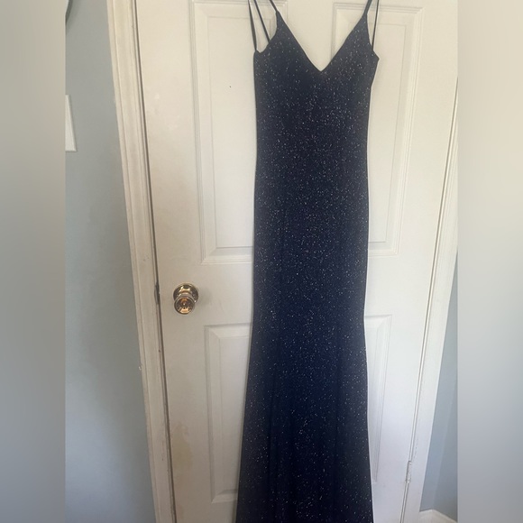 sparkly blue fitted dress with slit - Picture 3 of 3